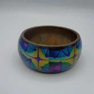 Vintage Chunky Resin Brass Bangle Bracelet Made in India Boho Hippie